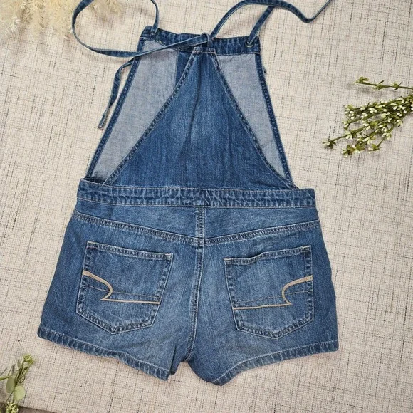 NWT American Eagle Womens Denim Shortalls Medium Wash Overalls Size Small - Picture 4 of 8